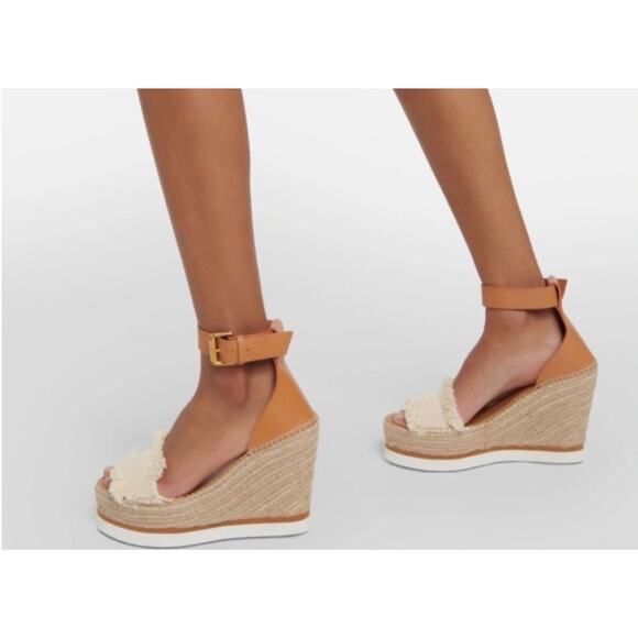 See by Chloé Glyn Espadrille Wedge Sandals Brown Tan Fringe Festival Boho 36/5.5 - Picture 4 of 9